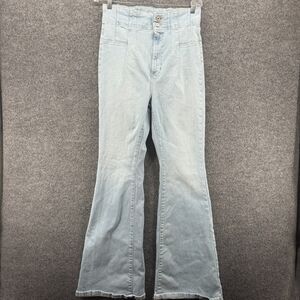 We the Free People Jeans Womens 31 Light Blue Flare High Rise Boho 70s Gypsy 90s